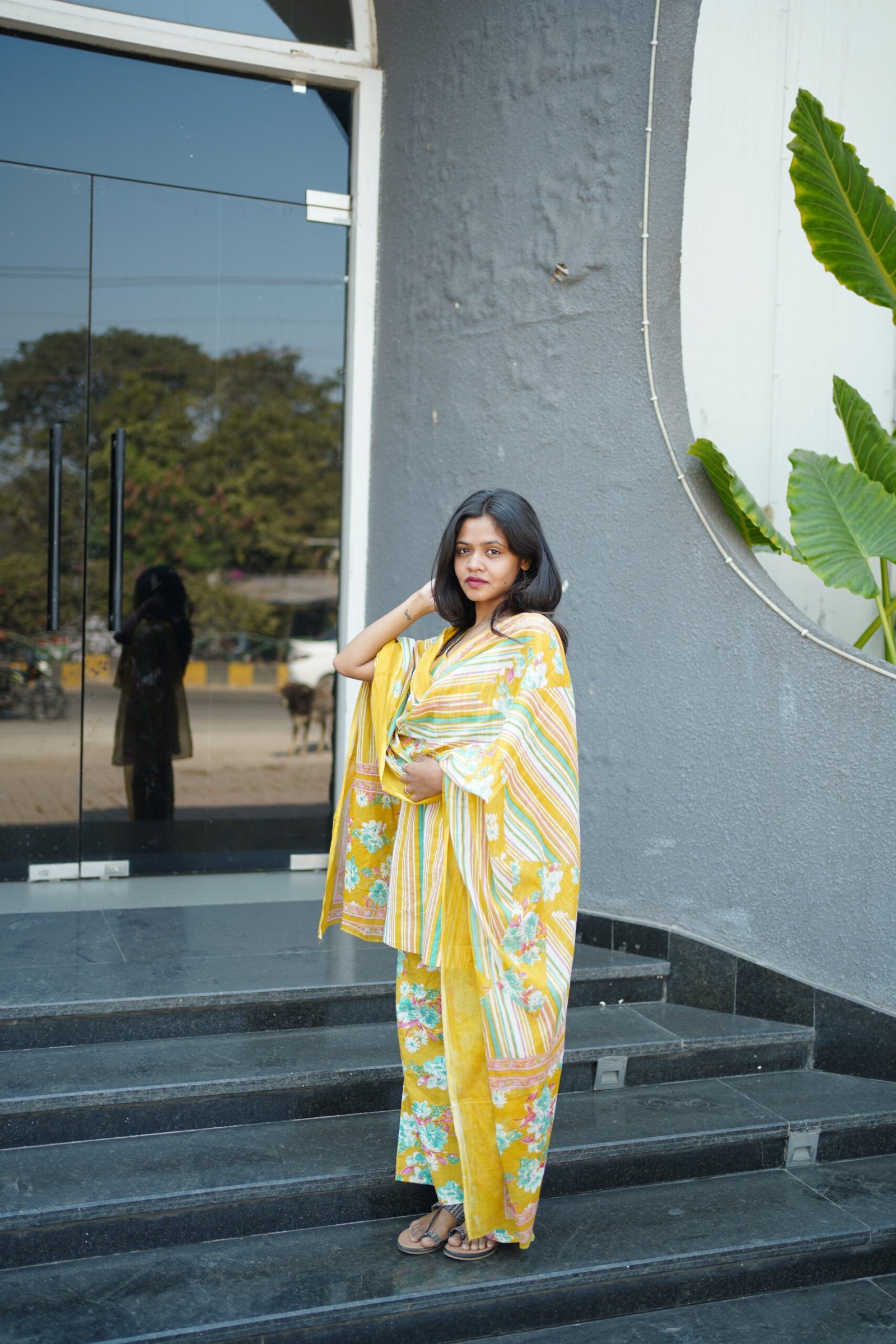Plazzo set with dupatta (Yellow) - Image 5