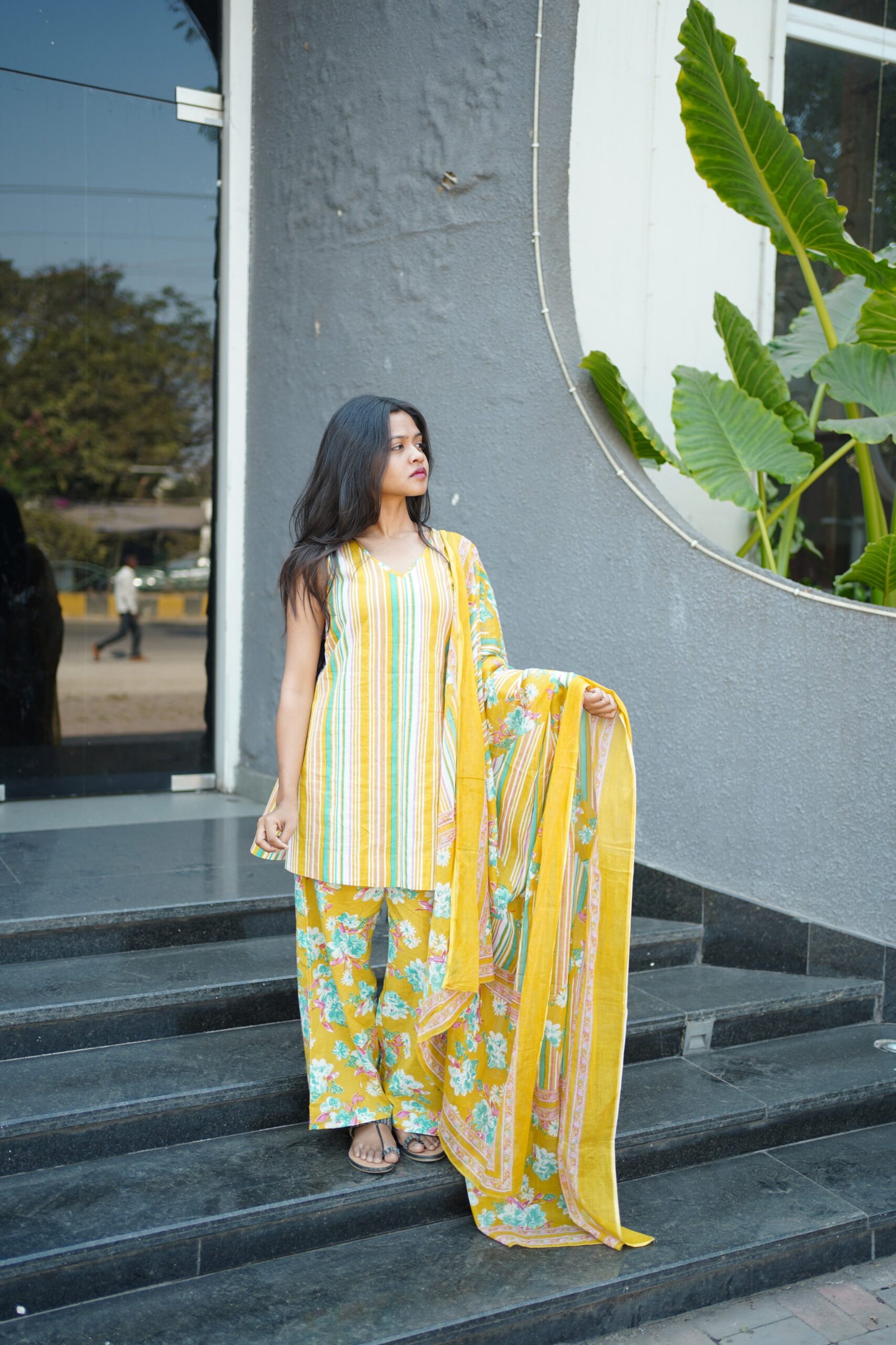 Plazzo set with dupatta (Yellow) - Image 2